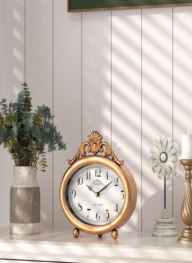 ChimeTide Vintage Table Clock, Desk and Shelf Decor Clock, French Rustic Antique Style Gold Mantel Clocks, for Farmhouse, Living Room, Bedroom, Bedside, Gift (7.87" H x 7.87" W) - Image 3